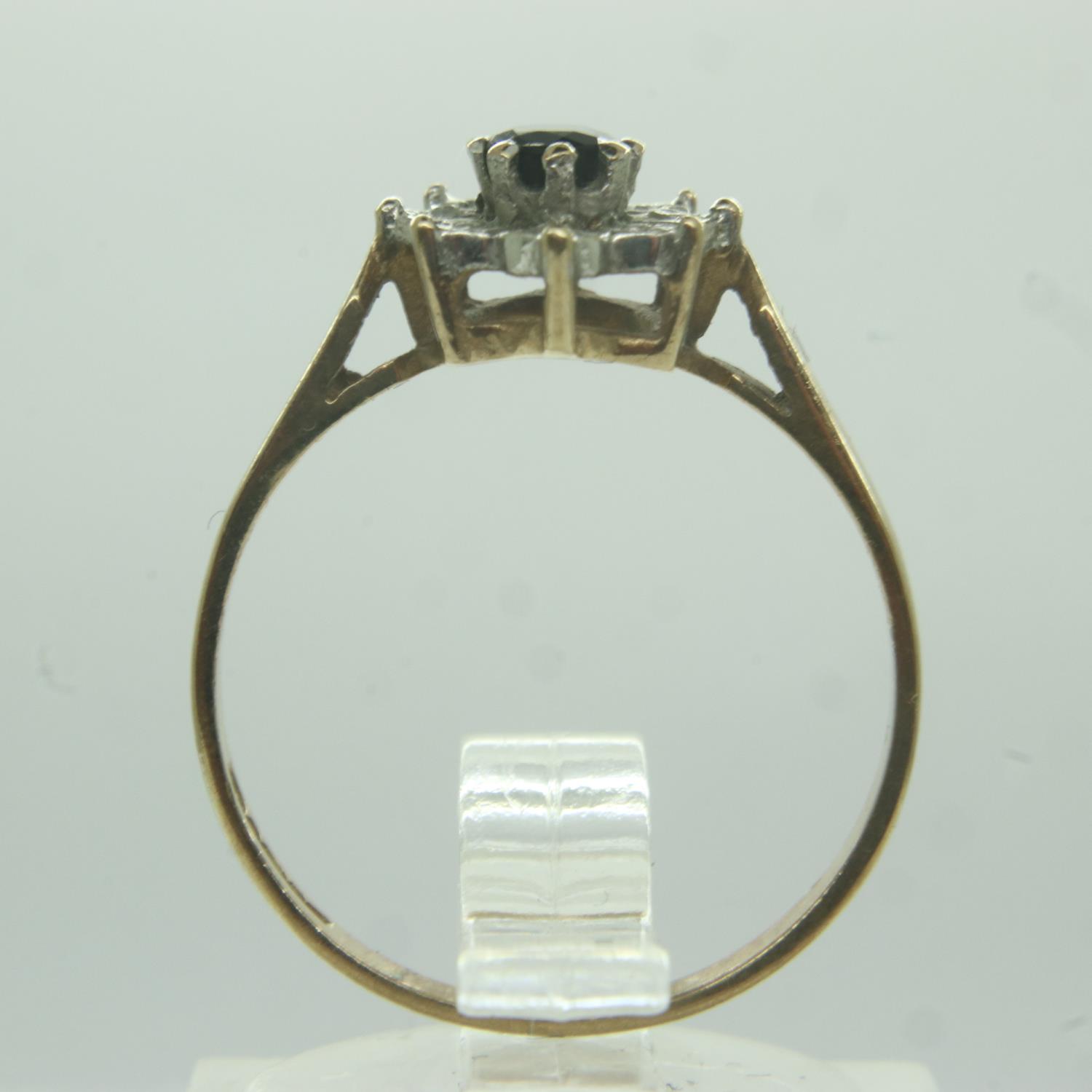 9ct gold sapphire and diamond set cluster ring, size L/M, 1.6g. UK P&P Group 0 (£6+VAT for the first - Image 2 of 3