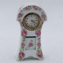 Mercedes ceramic mantel clock with incorporated match box, working, H: 20 cm. UK P&P Group 2 (£20+
