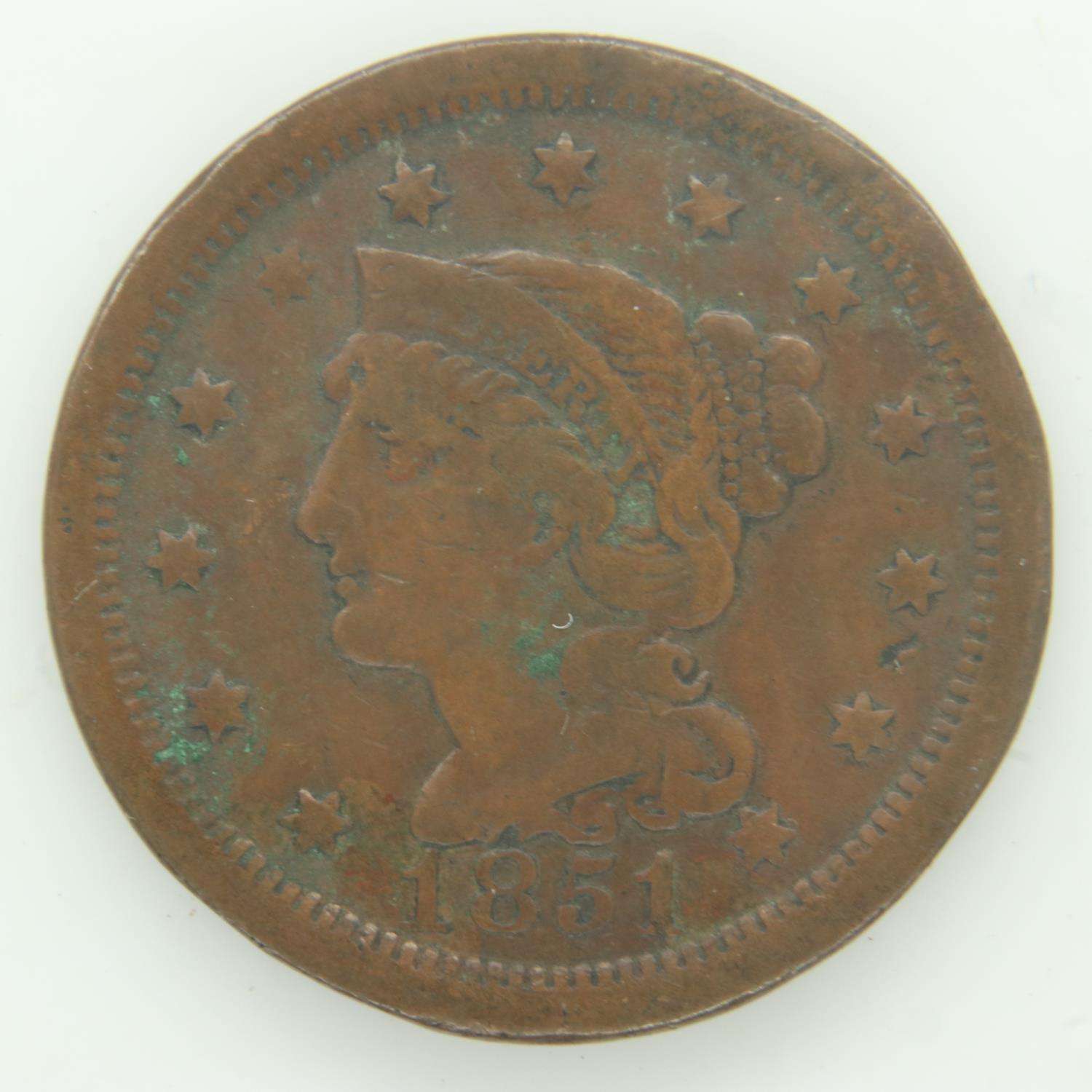 1851 colonial USA large cent - aVF grade. UK P&P Group 0 (£6+VAT for the first lot and £1+VAT for - Bild 2 aus 2