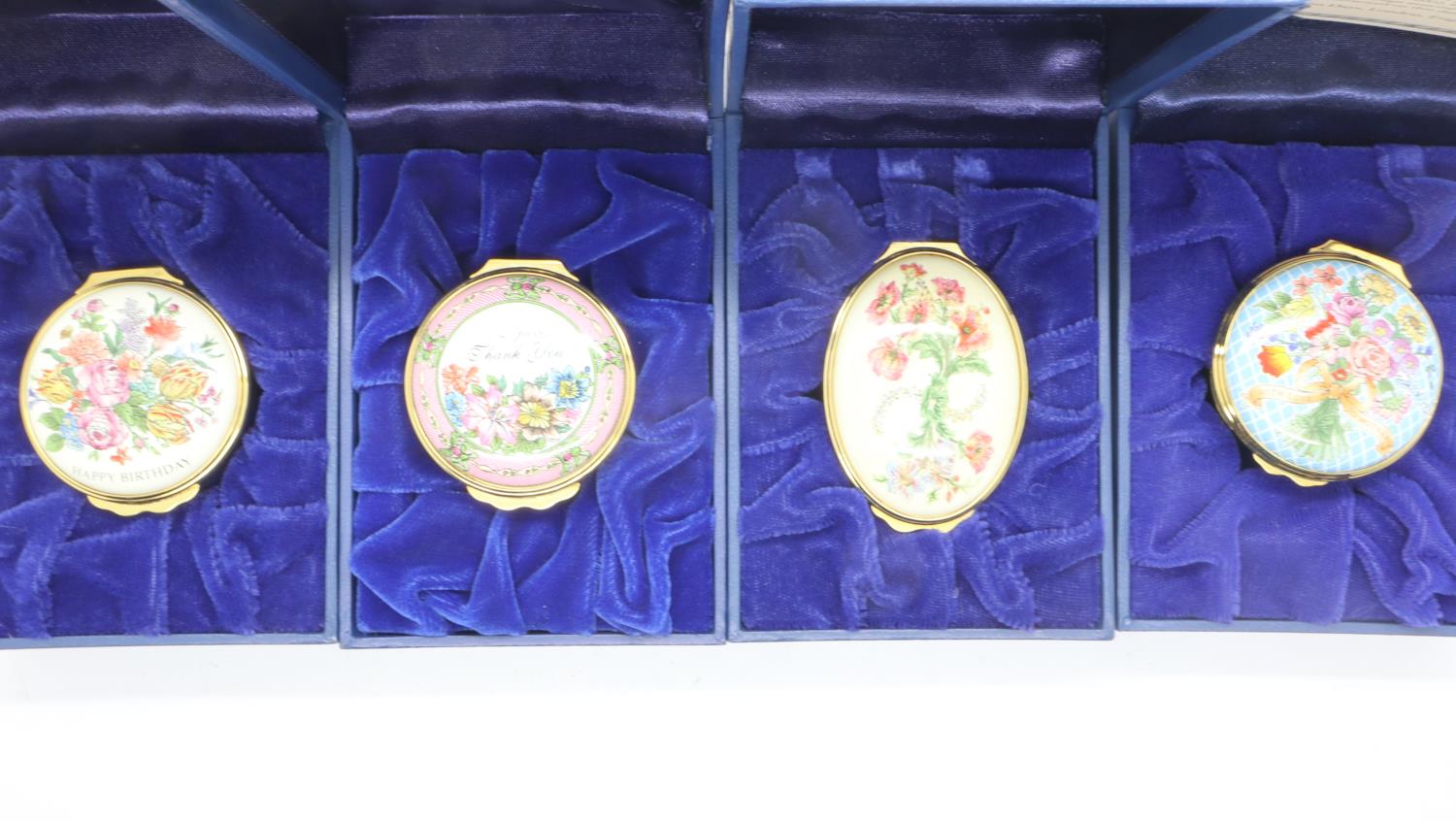 Four Halcyon Days enamel patch boxes, each with certificates. UK P&P Group 1 (£16+VAT for the - Image 2 of 2