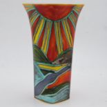 Large Anita Harris vase in the Deco Sunset pattern, limited edition 7/30, signed in gold, H: 31