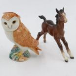 Beswick barn owl together with a Beswick foal, H: 12 cm, no chips or cracks. UK P&P Group 2 (£20+VAT