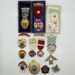 Collection of predominantly West Lancashire craft masonry and Mark jewels, including an enamelled