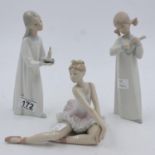 Three Lladro figurines, largest H: 20 cm, no chips or cracks. UK P&P Group 2 (£20+VAT for the