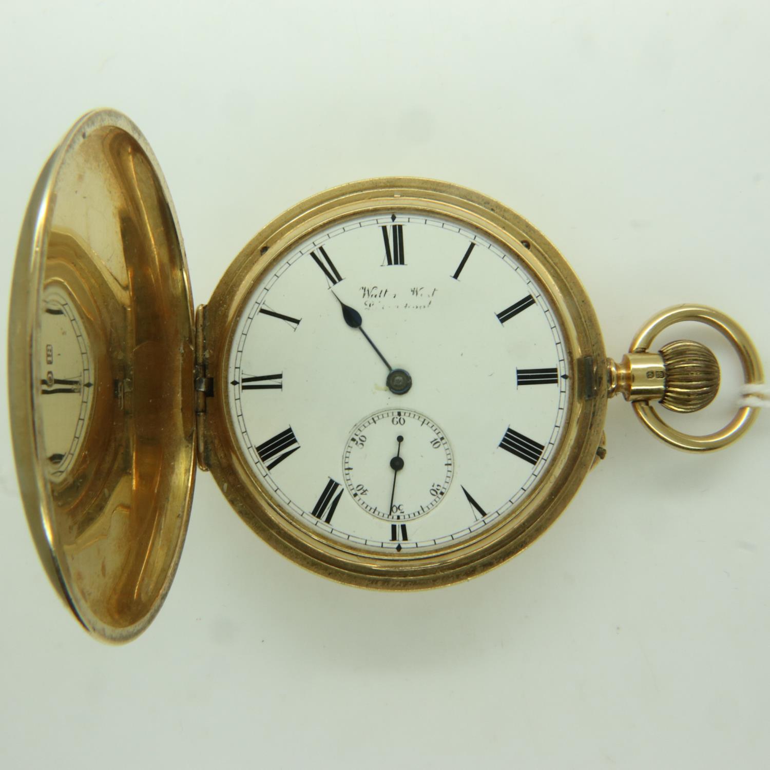 WALTER WEST, LIVERPOOL: an 18ct gold cased full hunter pocket watch, crown wind, having a circular - Bild 2 aus 4