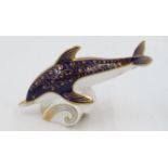 Royal Crown Derby dolphin paperweight with gold stopper. UK P&P Group 1 (£16+VAT for the first lot