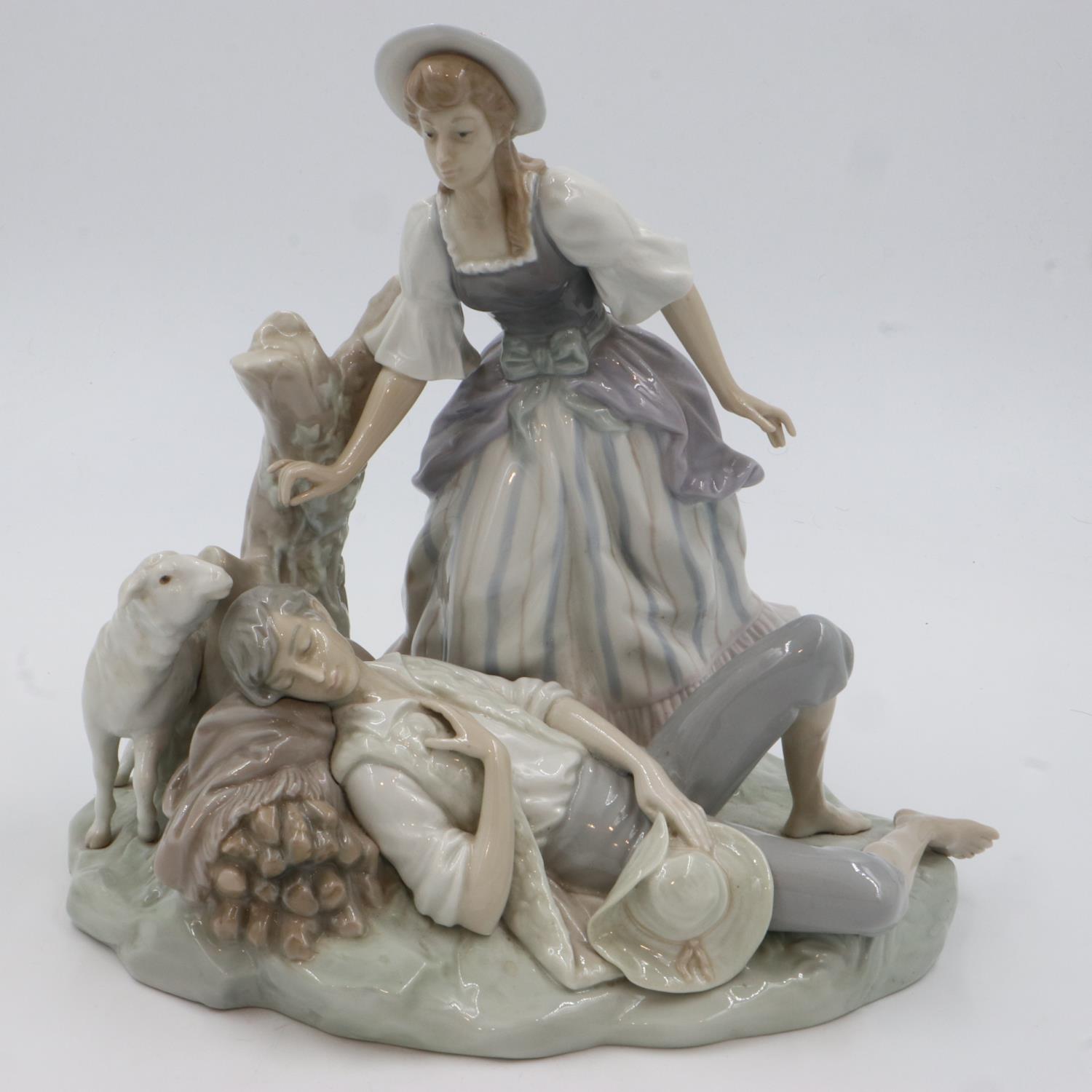 Large Lladro figural group with a sheep, H: 30 cm, no cracks or chips. Not available for in-house