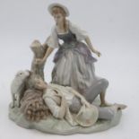 Large Lladro figural group with a sheep, H: 30 cm, no cracks or chips. Not available for in-house