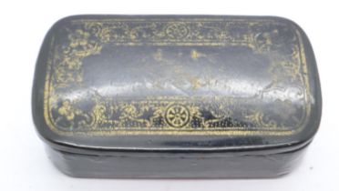 Georgian papier mache snuff box. UK P&P Group 1 (£16+VAT for the first lot and £2+VAT for subsequent