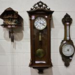 Light wood Vienna wall clock, with subsidiary dial, H 110 cm. Not available for in-house P&P