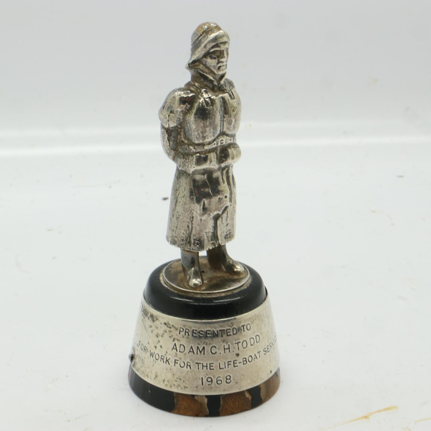 Hallmarked silver 1968 presentation lifeboat figure, H: 80 mm. UK P&P Group 1 (£16+VAT for the first