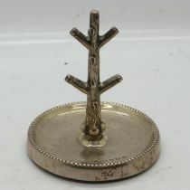 Hallmarked silver tree form ring stand, H: 8 cm. UK P&P Group 1 (£16+VAT for the first lot and £2+