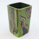 Anita Harris abstract square vase, signed in gold, H: 15 cm. UK P&P Group 2 (£20+VAT for the first