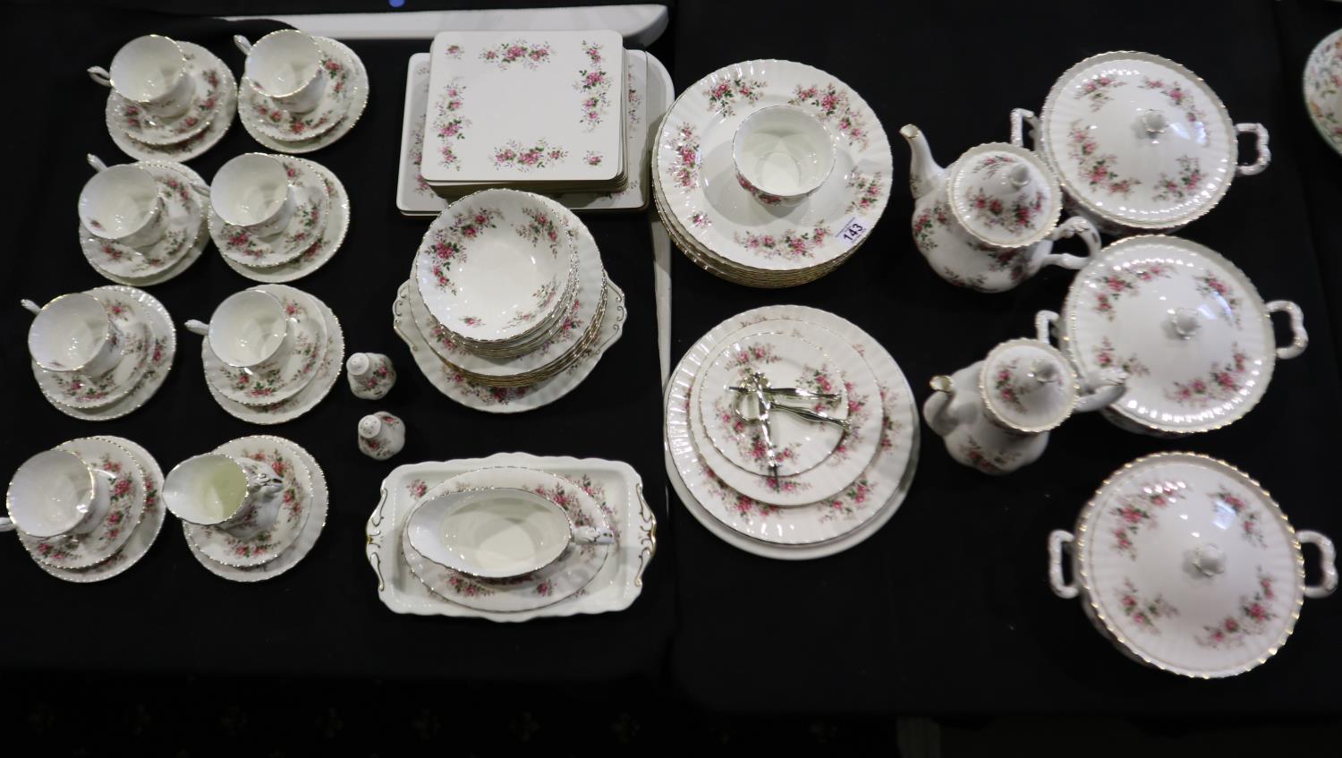 Royal Albert 60 piece tea service in the Lavender Rose pattern, no chips or cracks. Not available