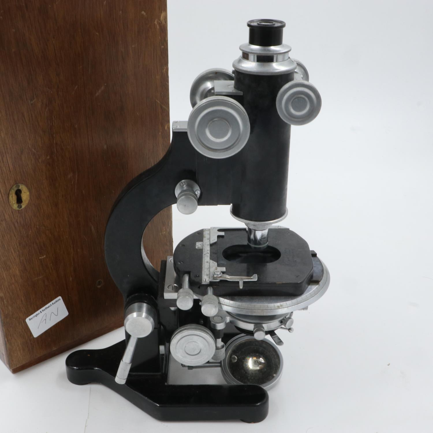 Baker of London microscope, cased with two eyepieces. UK P&P Group 3 (£30+VAT for the first lot - Image 3 of 3