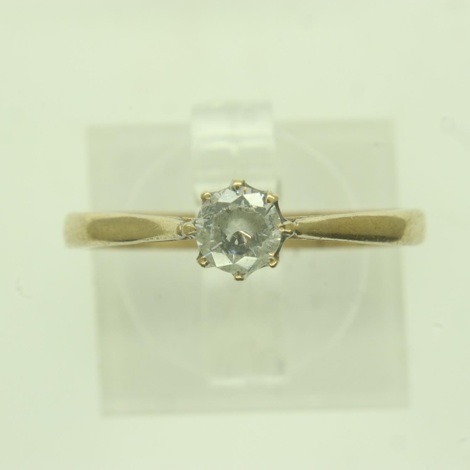9ct gold solitaire engagement ring, set with cubic zirconia, size O, 1.3g. UK P&P Group 0 (£6+VAT