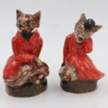 Pair of anthropomorphic Staffordshire foxes, H: 20 cm, no chips or cracks. UK P&P Group 2 (£20+VAT