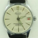 BULER: 21 jewel gents wristwatch, with date aperture, on black leather strap, working at lotting up.