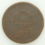 1851 colonial USA large cent - aVF grade. UK P&P Group 0 (£6+VAT for the first lot and £1+VAT for