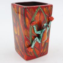 Anita Harris square form frog vase, signed in gold, no chips or cracks, 15 cm H. UK P&P Group 1 (£