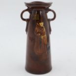 Royal Doulton twin handle vase in the Mardy Monk pattern, H: 19 cm, no chips or cracks. UK P&P Group