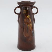 Royal Doulton twin handle vase in the Mardy Monk pattern, H: 19 cm, no chips or cracks. UK P&P Group