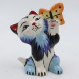Lorna Bailey butterfly cat, H: 13 cm. UK P&P Group 1 (£16+VAT for the first lot and £2+VAT for