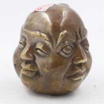 Brass four faced Buddha, H: 12 cm. UK P&P Group 1 (£16+VAT for the first lot and £2+VAT for