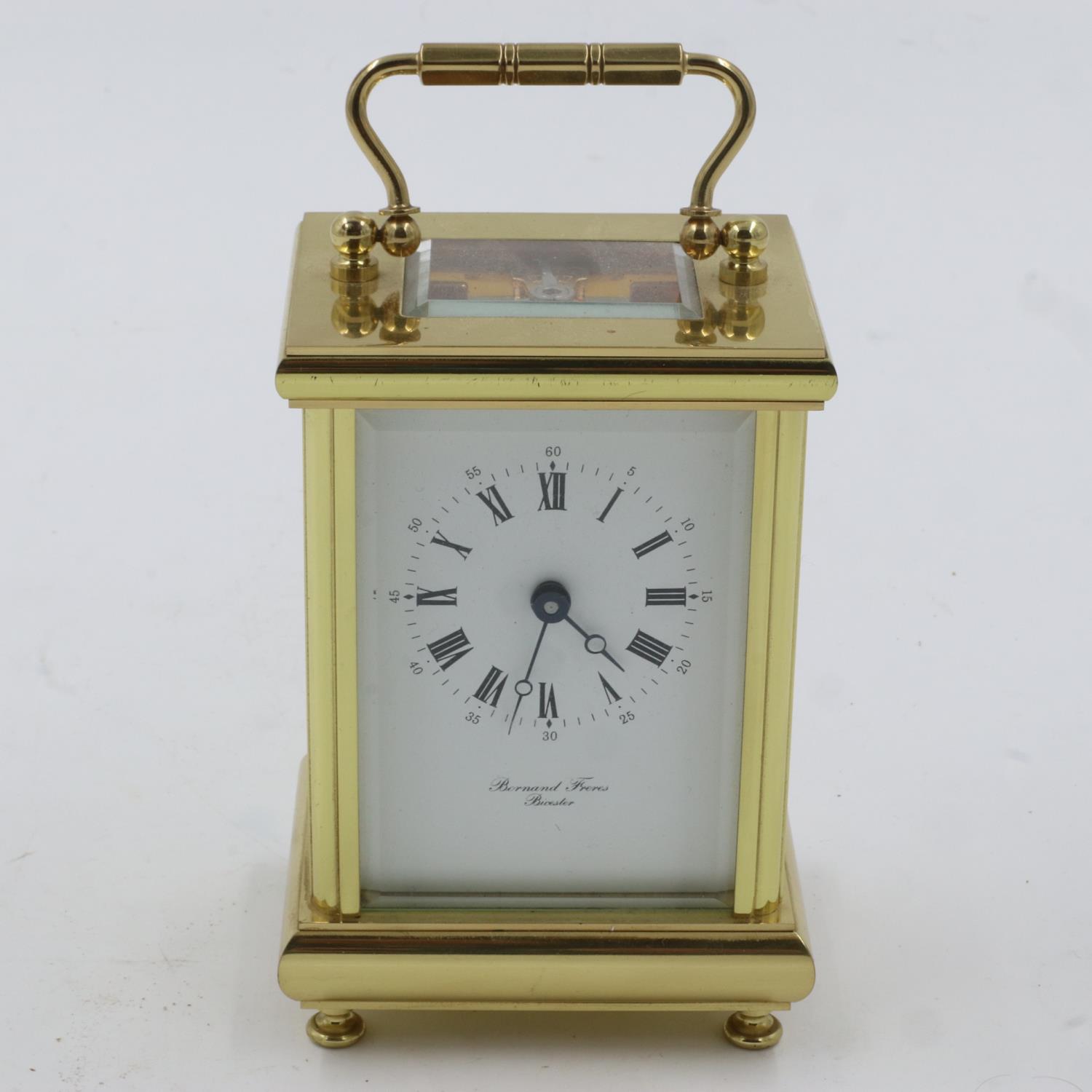 Bernard Freres brass cased carriage clock, H: 11 cm. UK P&P Group 2 (£20+VAT for the first lot