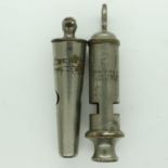 Liverpool City Police conical-form whistle and a Hudson ARP whistle (2). UK P&P Group 1 (£16+VAT for