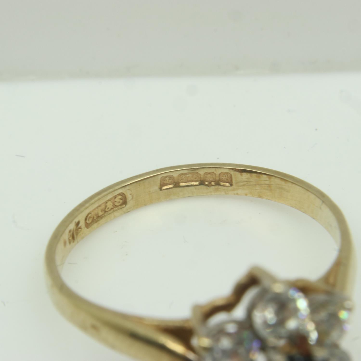 9ct gold ring set with sapphire and cubic zirconia, size N, 2.2g. UK P&P Group 0 (£6+VAT for the - Image 3 of 3