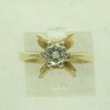 18ct gold solitaire diamond ring, unusual raised claw setting with the bright stone approximately