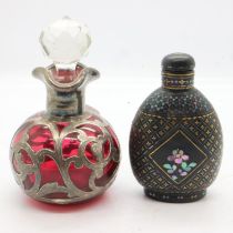 Oriental papier mache bottle and other example, 7cm H. UK P&P Group 2 (£20+VAT for the first lot and