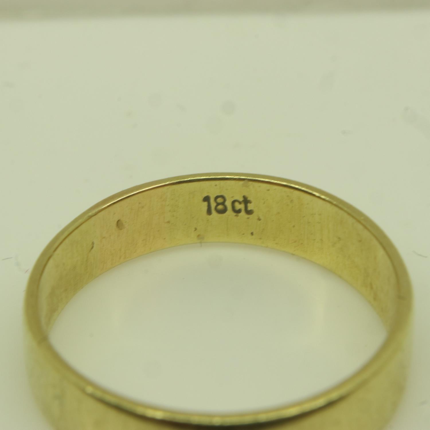 18ct gold wide profile wedding band, size P, 3.9g. P&P Group 0 (£6+VAT for the first lot and £1+ - Image 3 of 3