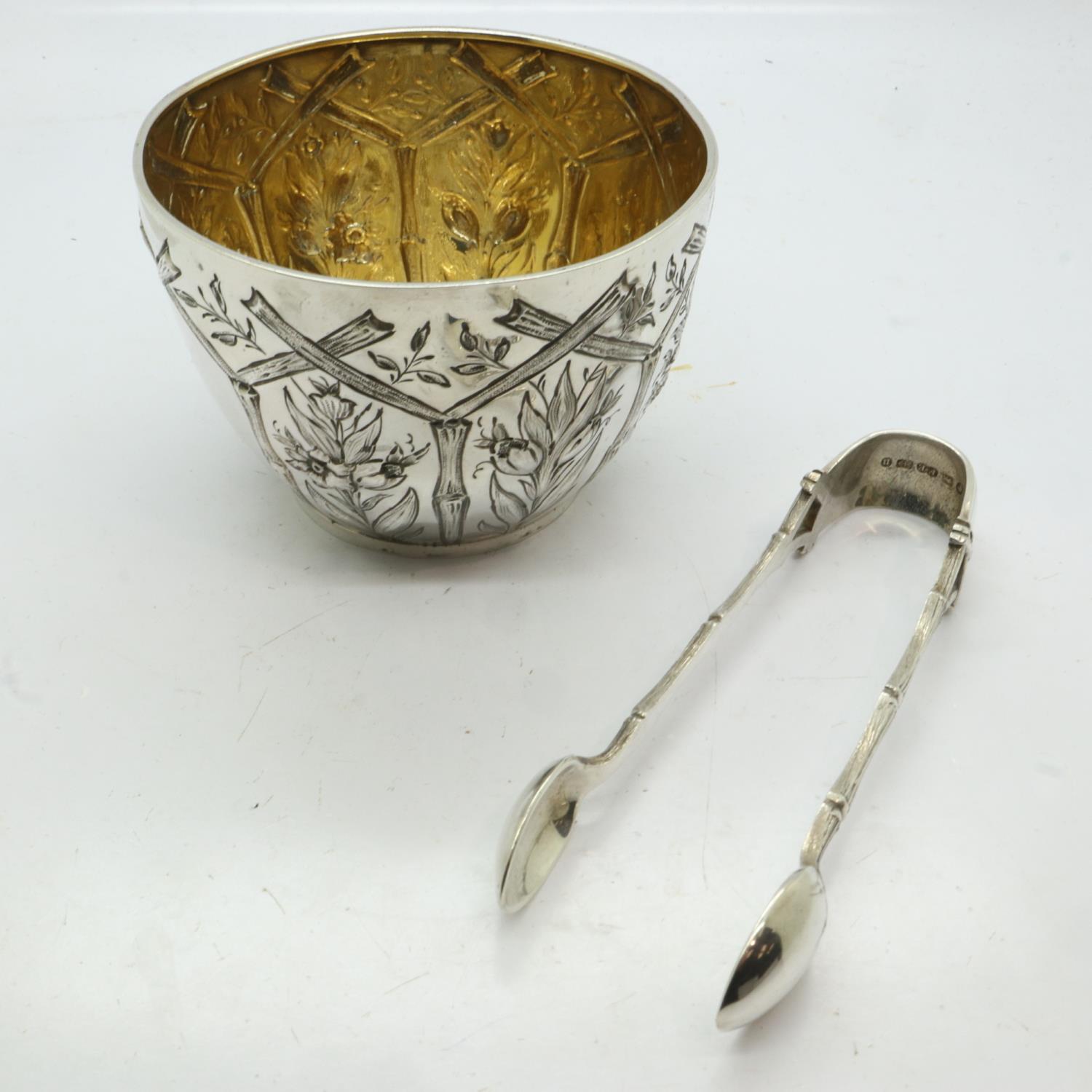 Hallmarked silver boxed bowl in the Canton style, relief decorated with gilt washed interior and a - Image 2 of 3