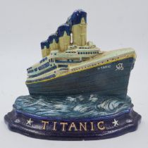 Cast iron Titanic doorstop, H: 26 cm. UK P&P Group 3 (£30+VAT for the first lot and £8+VAT for