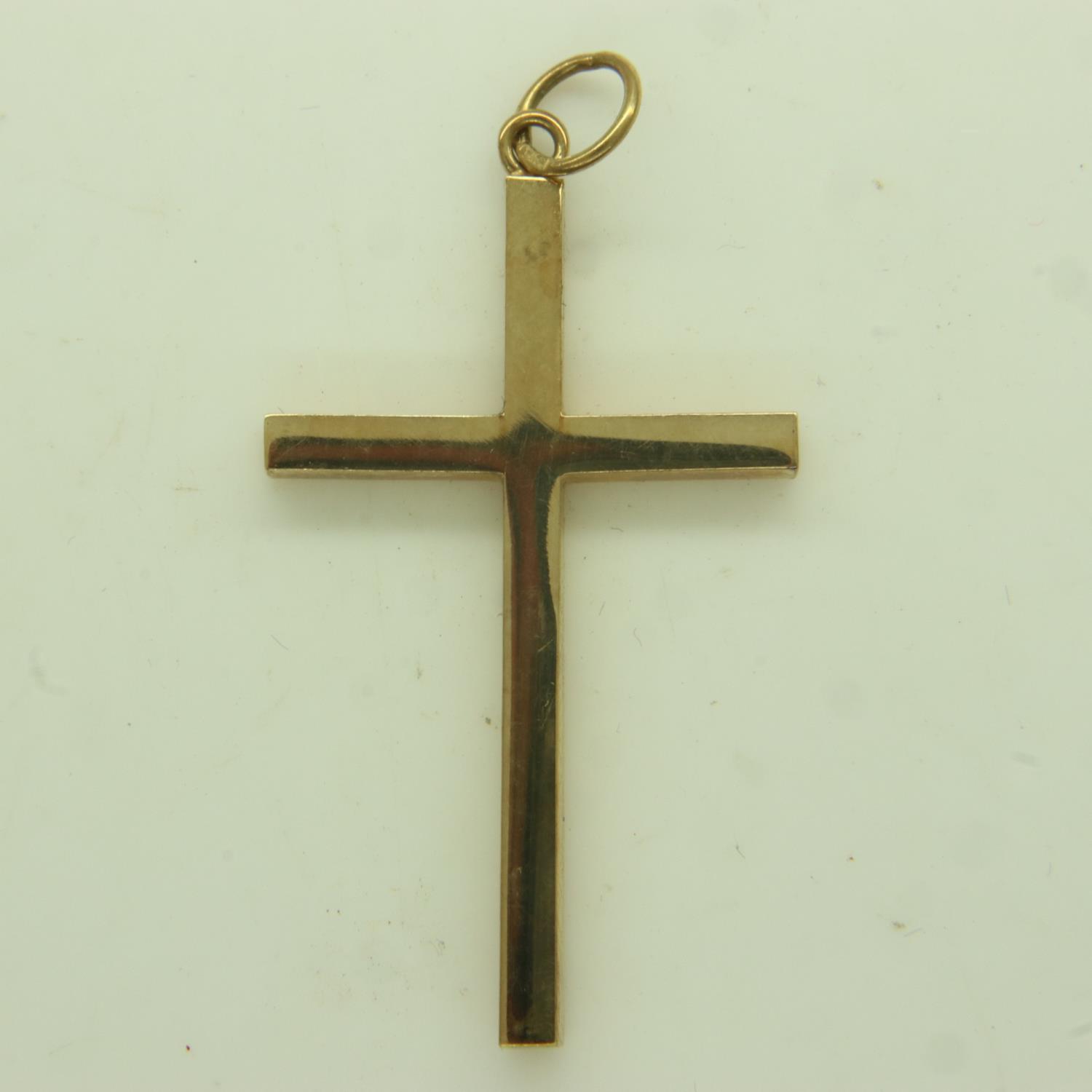 14ct gold cross pendant, unmarked, H: 40 mm, 1.4g. UK P&P Group 0 (£6+VAT for the first lot and £1+