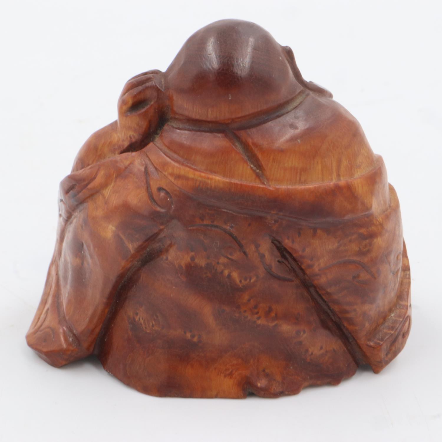 Carved wooden Buddha, H: 62 mm. UK P&P Group 1 (£16+VAT for the first lot and £2+VAT for - Image 2 of 3