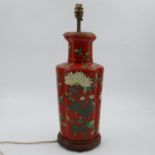 20th century Oriental ceramic lamp, H: 52 cm, no chips or cracks. All electrical items in this lot