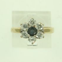 9ct gold ring set with sapphire and cubic zirconia, size N, 2.2g. UK P&P Group 0 (£6+VAT for the
