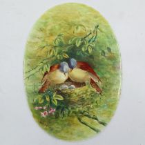 J Pollard Victorian hand painted oval plaque, L: 25 cm, no chips or cracks. UK P&P Group 2 (£20+