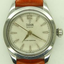 TUDOR: midi Oyster automatic wristwatch, steel cased with silvered dial on replacement leather
