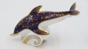 Royal Crown Derby dolphin paperweight with gold stopper. UK P&P Group 1 (£16+VAT for the first lot