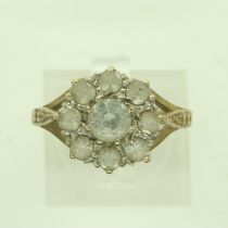 9ct gold cluster ring set with cubic zirconia, size L, 2.4g. UK P&P Group 0 (£6+VAT for the first