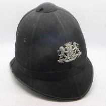 Vintage police force helmet, badged, H: 30 cm.UK P&P Group 2 (£20+VAT for the first lot and £4+VAT