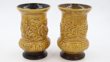 Pair of Sylvac vases, relief decoration with birds, H: 26 cm, no cracks or chips. UK P&P Group 3 (£
