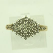 9ct gold diamond set cluster ring, size M, 3.4g. UK P&P Group 0 (£6+VAT for the first lot and £1+VAT