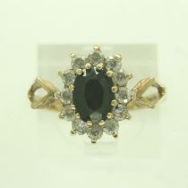 9ct gold ring set with sapphire and cubic zirconia, size Q, 2.2g. UK P&P Group 0 (£6+VAT for the