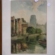 ***WITHDRAWN*** Louis Burleigh Bruhl (1861-1942): colour lithograph, a view of the Bruges canal,