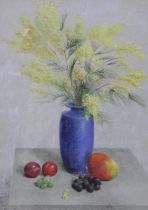 Allan Cownie (1927-2015): pastels on paper, Still Life with Mimosa and Royal Lancastrian Vase, 39